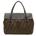 FENDI Zucca Pattern Selleria Linda Bag Handbag Canvas Leather Khaki Brown Dark 8BR449