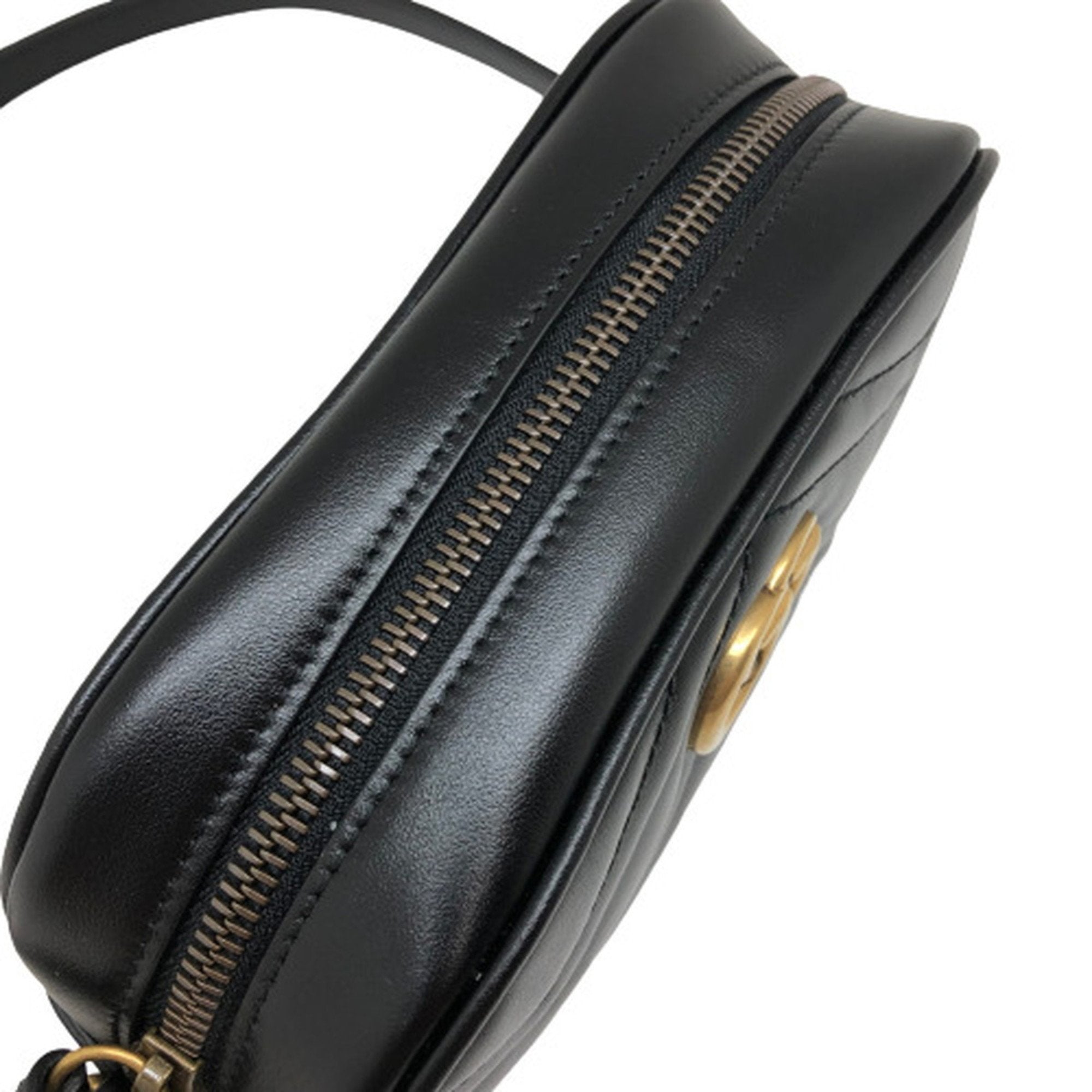 GUCCI GG Marmont Chain Shoulder Bag Crossbody 448065 Leather Black Gold Hardware Women's