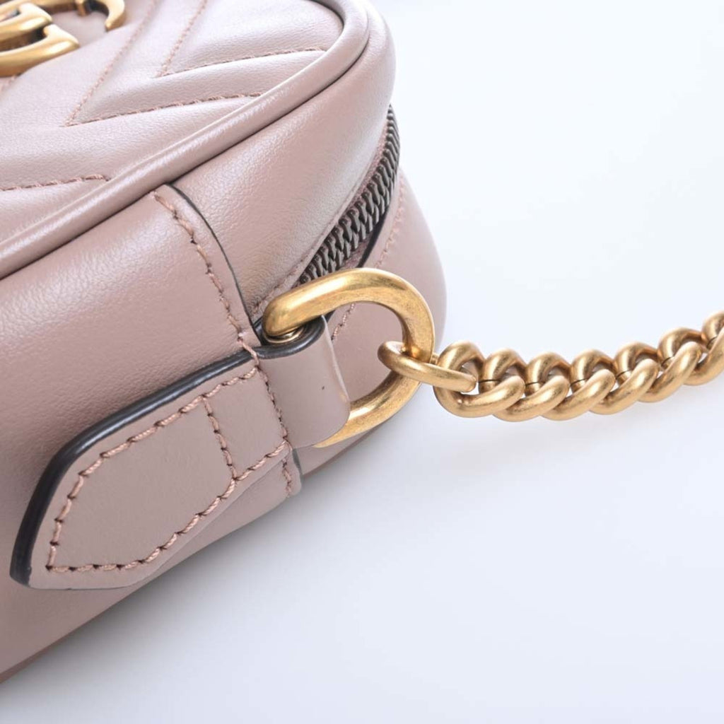 GUCCI GG Marmont Leather Chain Shoulder Bag 448065 Pink Beige Women's