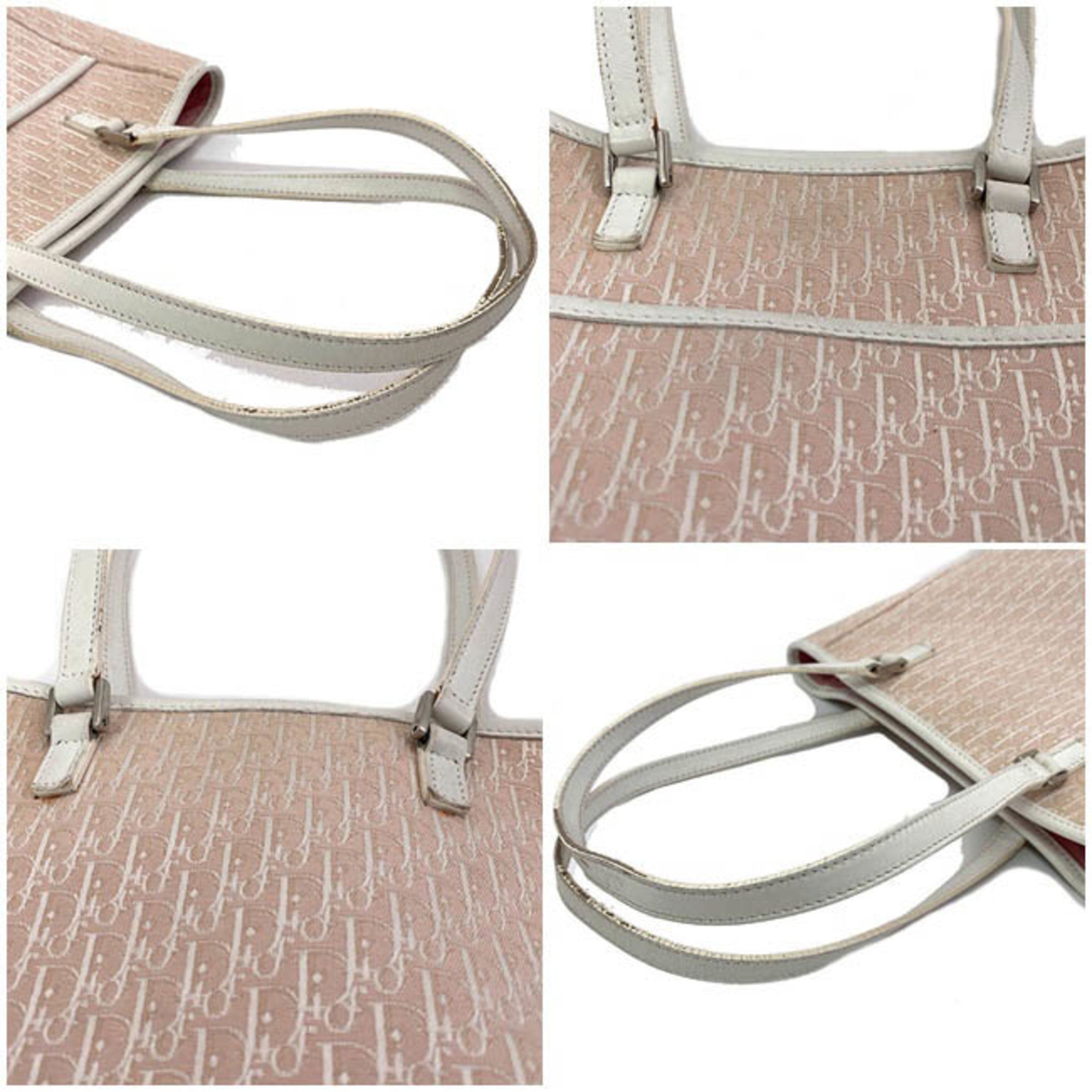 Christian Dior Tote Bag Pink White Trotter 05RU Canvas Leather Ladies CD