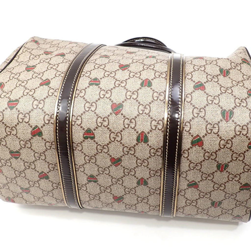GUCCI Boston Bag GG Supreme Women's Beige Brown PVC Patent Leather 193603 Hand Plus