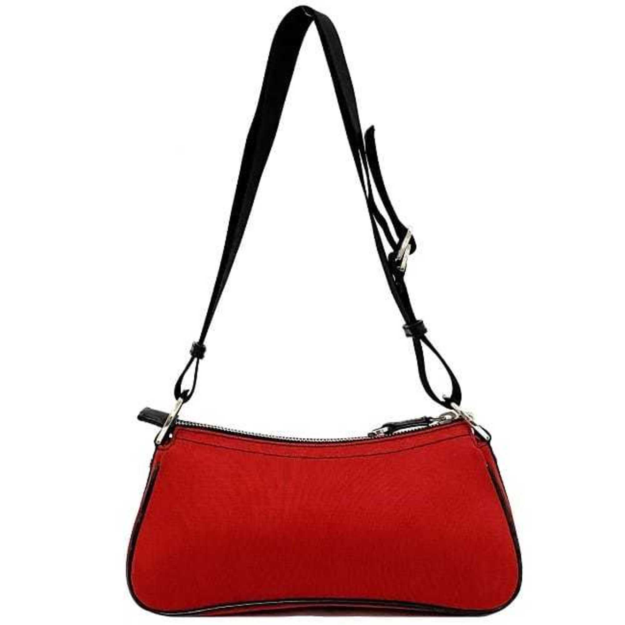 CHRISTIAN DIOR Red Black Silver 01-MA-1003 Rhinestone Satin Canvas Leather Chain
