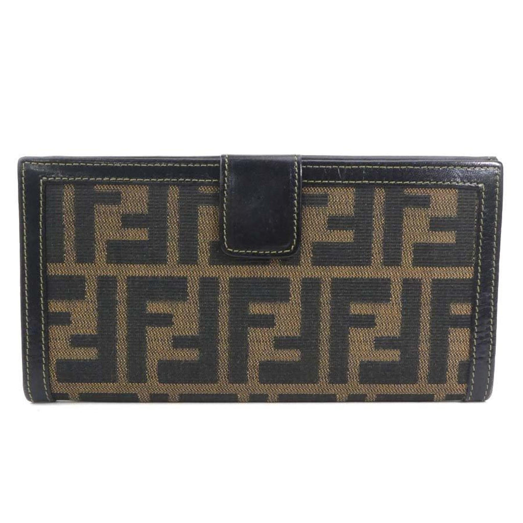 FENDI Bifold Long Wallet Zucca Canvas/Leather Brown Ladies