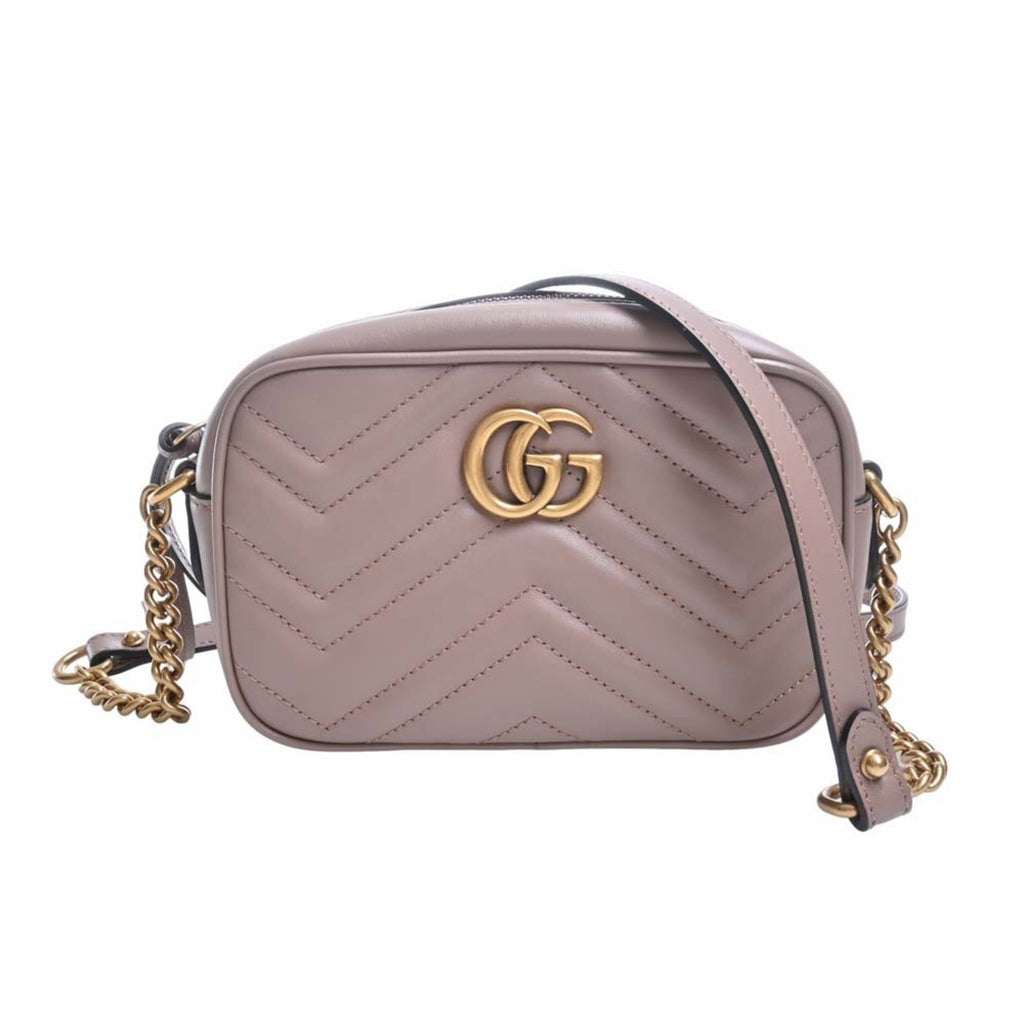 GUCCI GG Marmont Leather Chain Shoulder Bag 448065 Pink Beige Women's