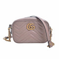 GUCCI GG Marmont Leather Chain Shoulder Bag 448065 Pink Beige Women's