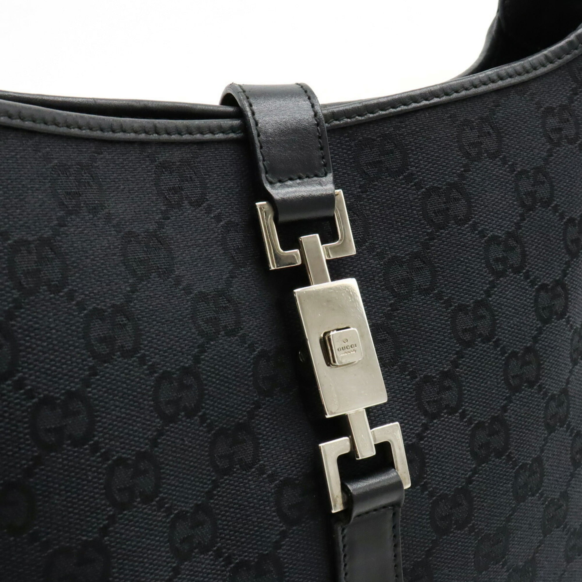 GUCCI GG Canvas Jackie Line Shoulder Bag Leather Black 001.3306.3444