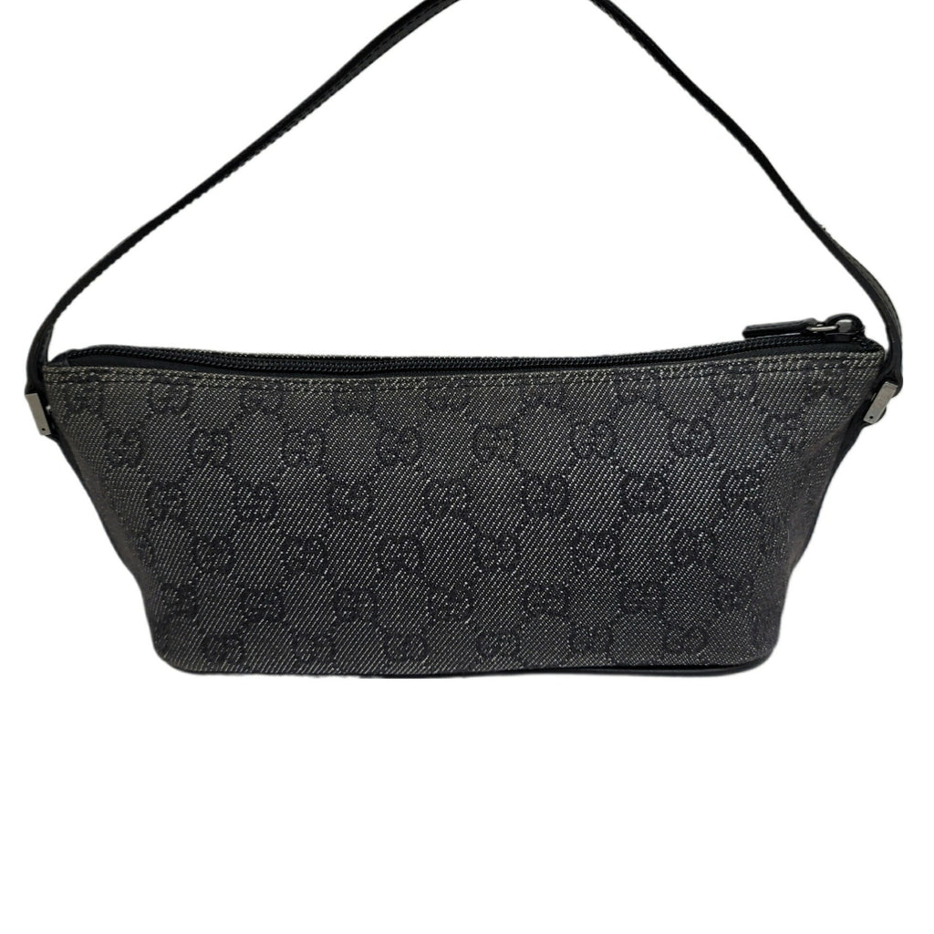 GUCCI 07198 Gray Black Pouch Handbag Back Canvas Leather Women Men Unisex