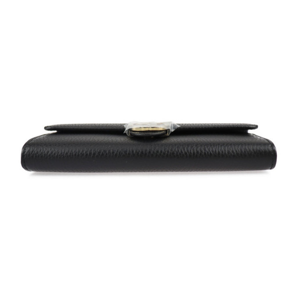 GUCCI Interlocking G Bifold Wallet 615524 Leather Black Gold Hardware Long