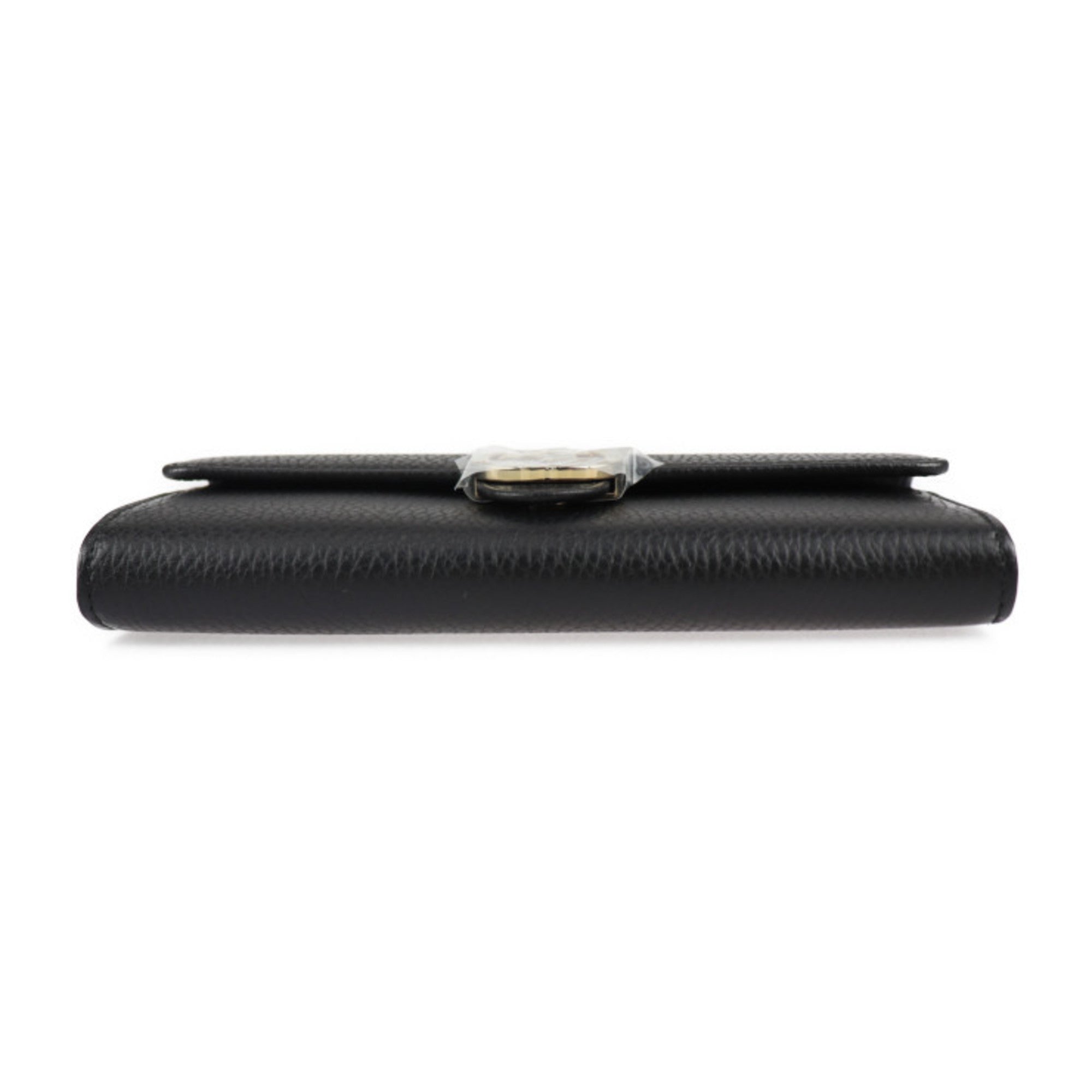 GUCCI Interlocking G Bifold Wallet 615524 Leather Black Gold Hardware Long