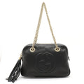 GUCCI Soho Interlocking G Chain Shoulder Bag Tassel Leather Black 308983