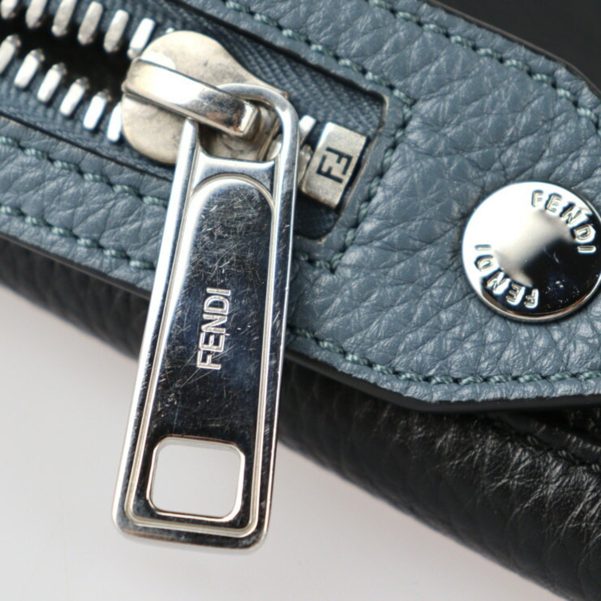 FENDI Visor Way Selleria Business Bag 7VA458 Leather Black Blue Yellow Silver Hardware 2WAY Shoulder
