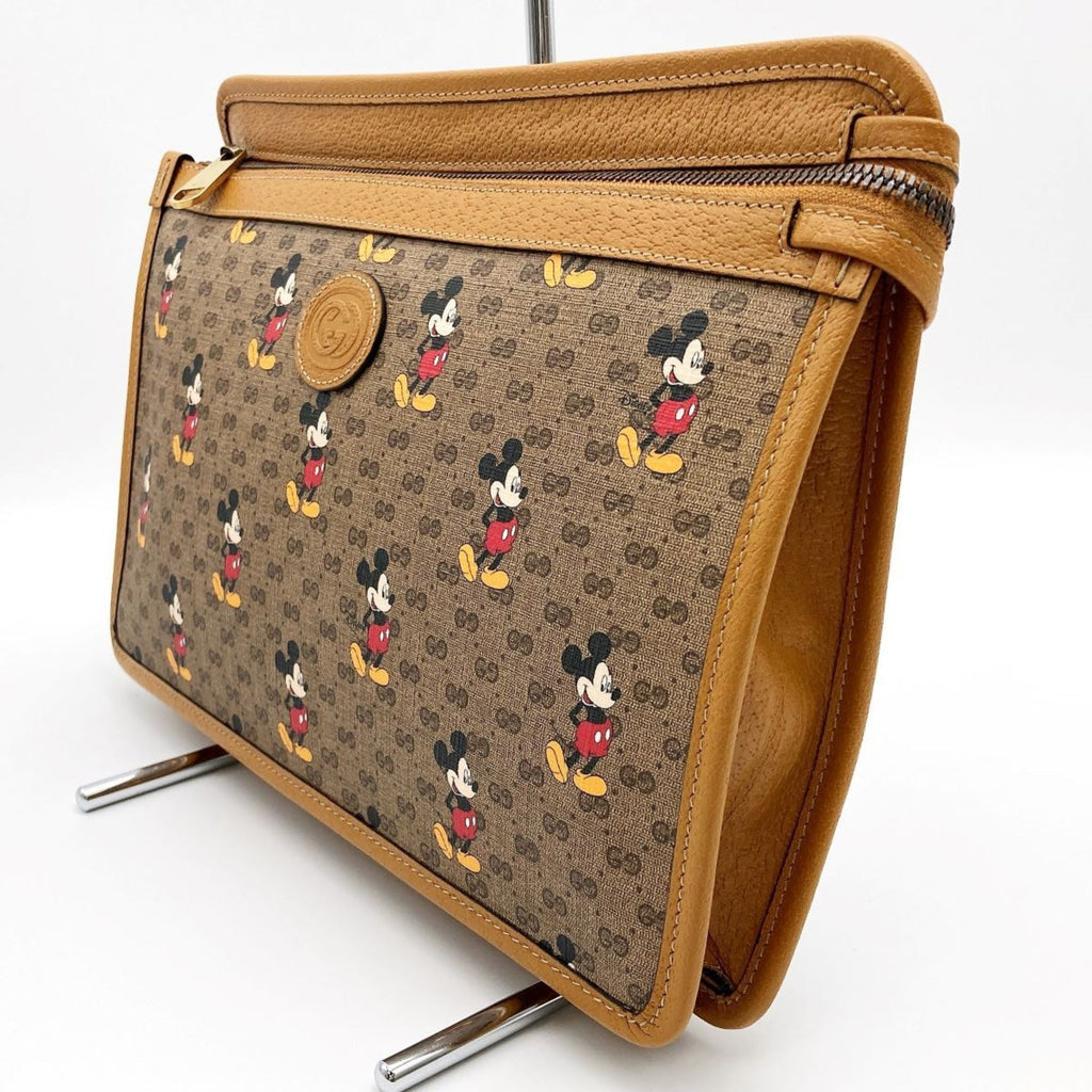 GUCCI Mickey Disney Clutch Bag Second Pouch Micro GG Brown PVC Women's 602552