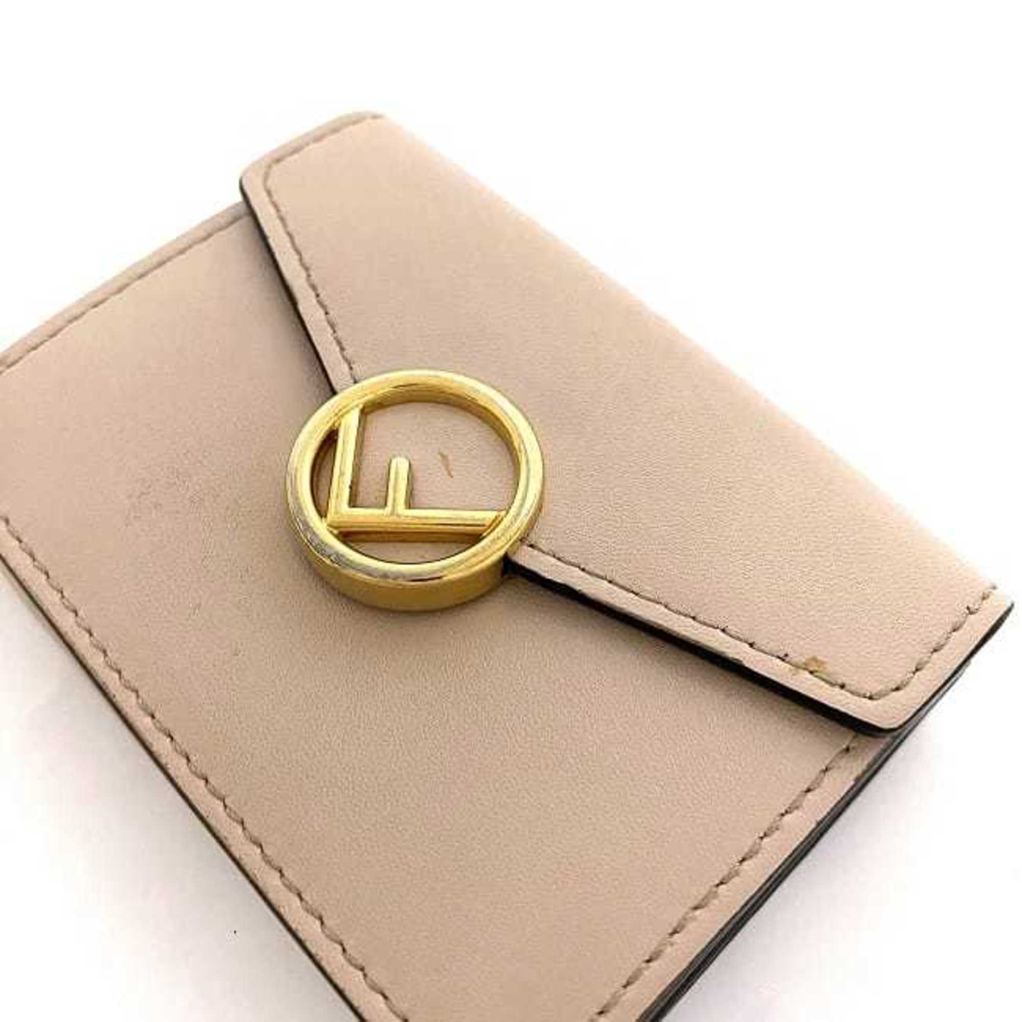 FENDI Trifold Wallet Pink Beige Gold Fizu 8M0395 Leather GP  Circle Women's