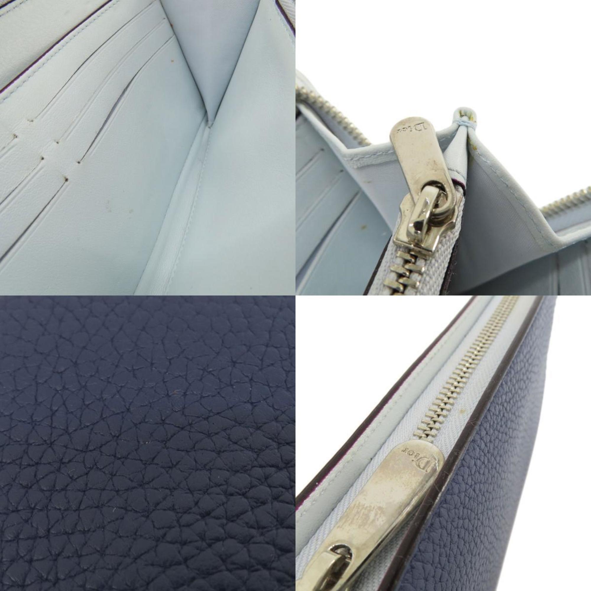 CHRISTIAN DIOR Round Charm Long Wallet Leather Women's