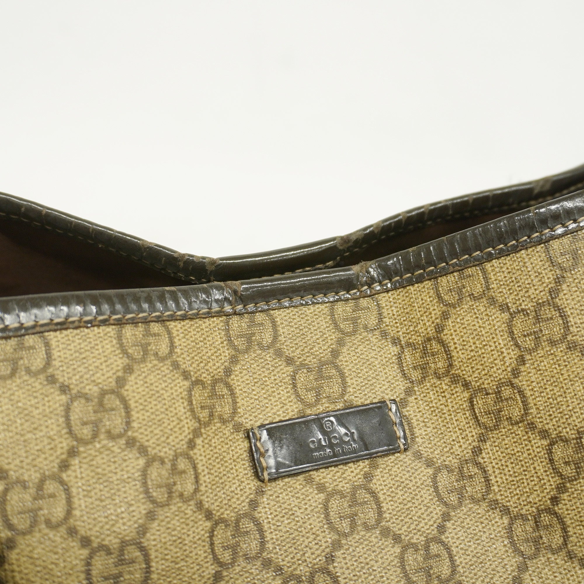 GUCCI  GG Supreme 197953 Women's Leather Tote Bag Beige,Dark Brown