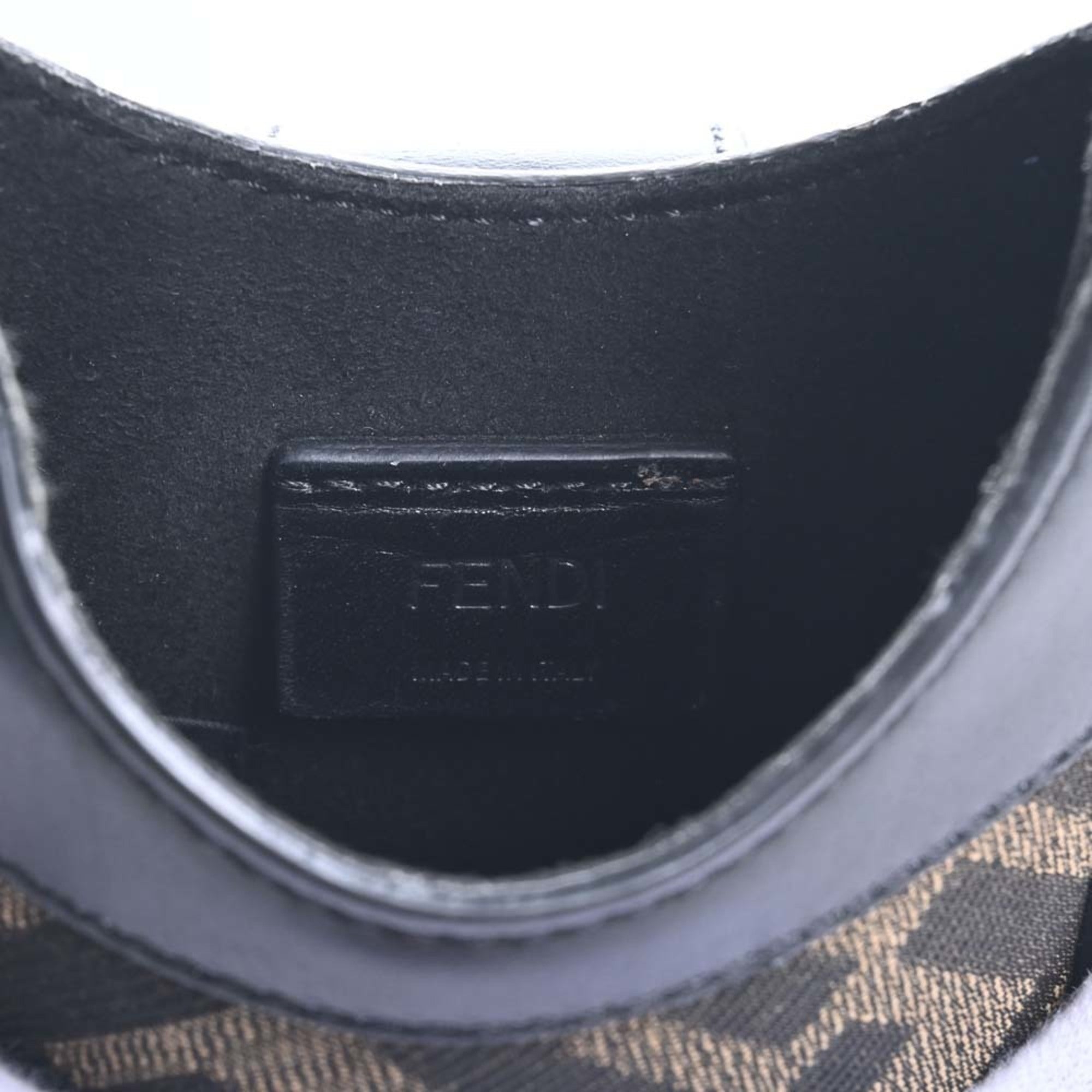 FENDI Canvas Leather FF Motif Smartphone Bag Shoulder 7AR944 Black Ladies