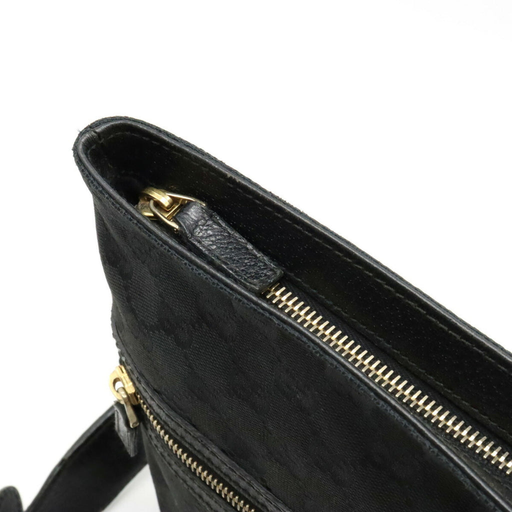GUCCI GG Canvas Horsebit Shoulder Bag Leather Black 145809