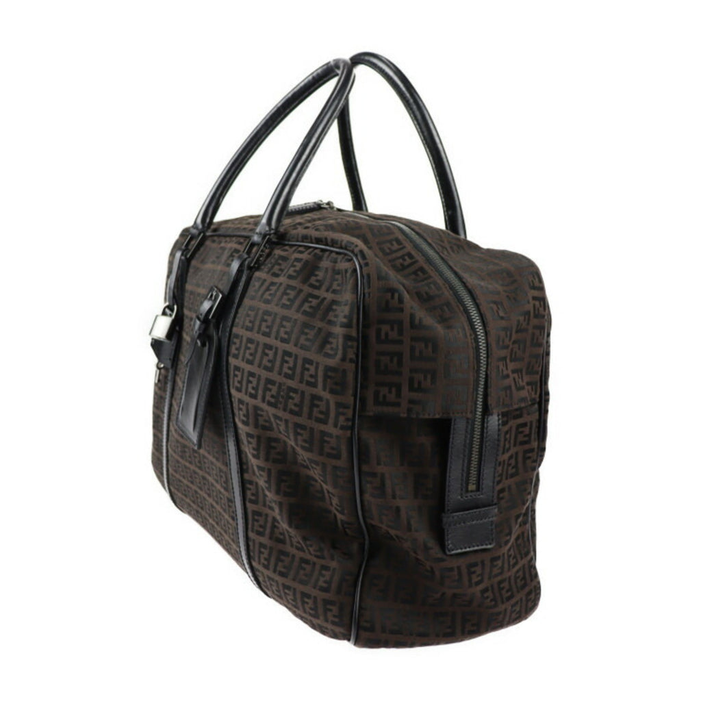 FENDI Boston bag 7VS002 canvas leather dark brown black Zucchino Zucca pattern
