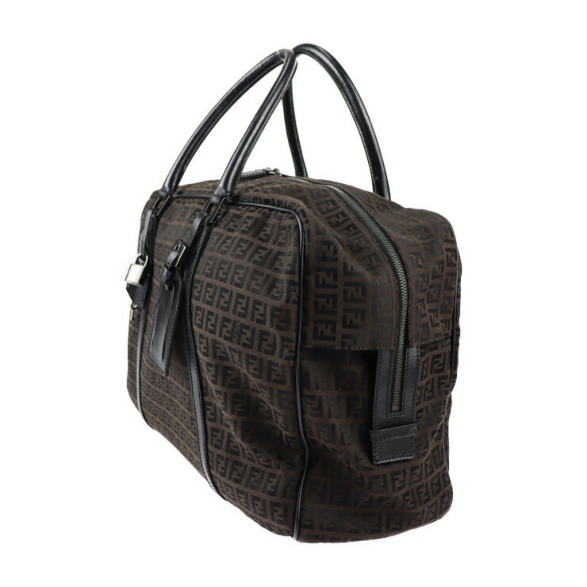 FENDI Boston bag 7VS002 canvas leather dark brown black Zucchino Zucca pattern