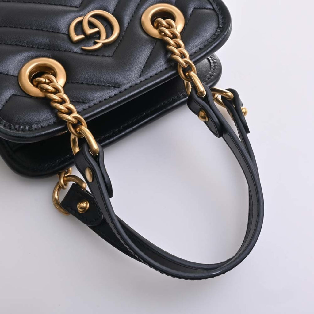 GUCCI GG Marmont Quilted Leather Chain Shoulder Bag 696123 Black Women's
