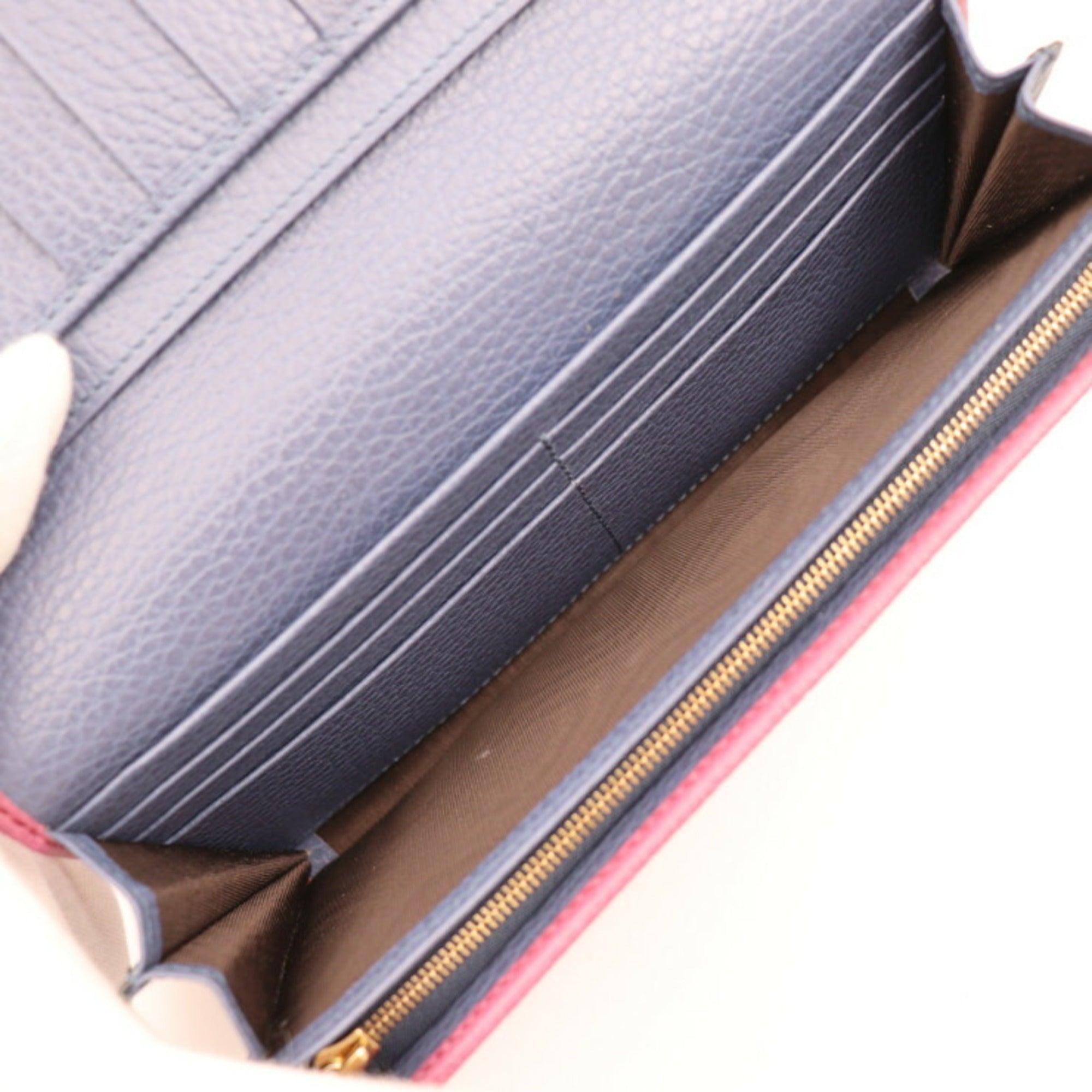 GUCCI Swing Continental Wallet Bifold 354498 Leather Purple Smoke Blue Gold Hardware Long