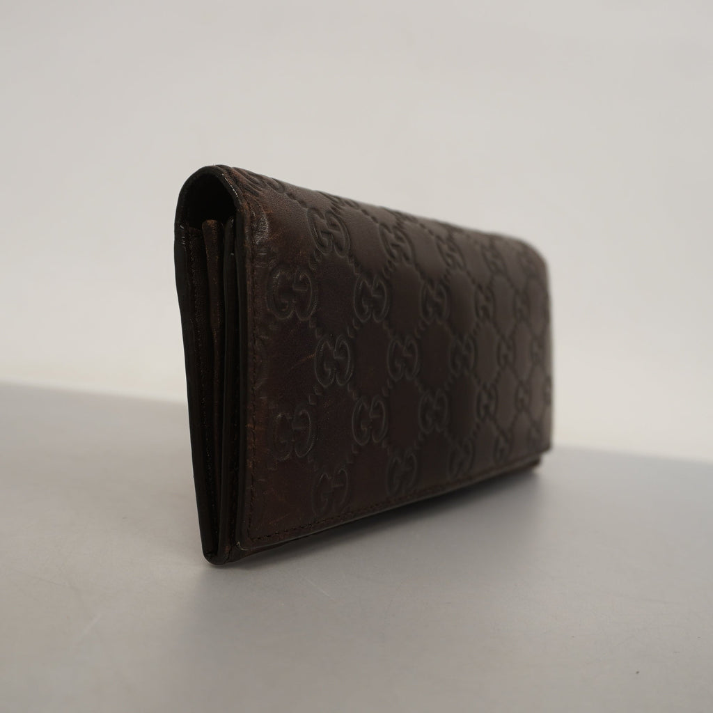 GUCCI ssima Bi-fold Long Wallet Silver Metal Fittings 233154 Brown