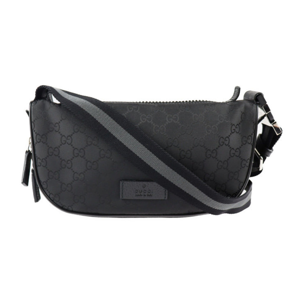 GUCCI Waist Bag 449182 GG Nylon x Leather Black Silver Hardware Body Hip