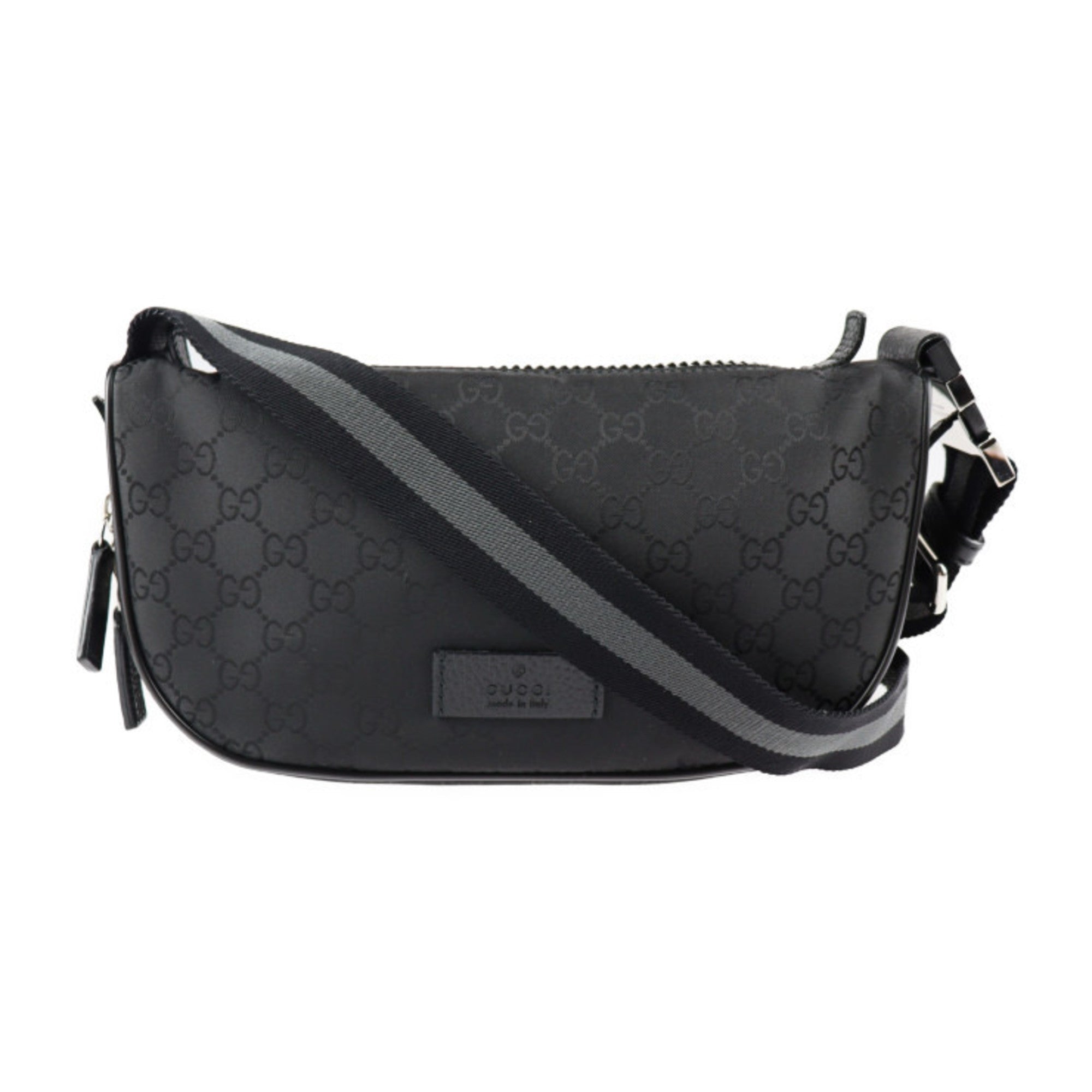 GUCCI Waist Bag 449182 GG Nylon x Leather Black Silver Hardware Body Hip
