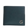 GUCCI Interlocking G Leather Bifold Wallet 256336 Metallic Green Men's
