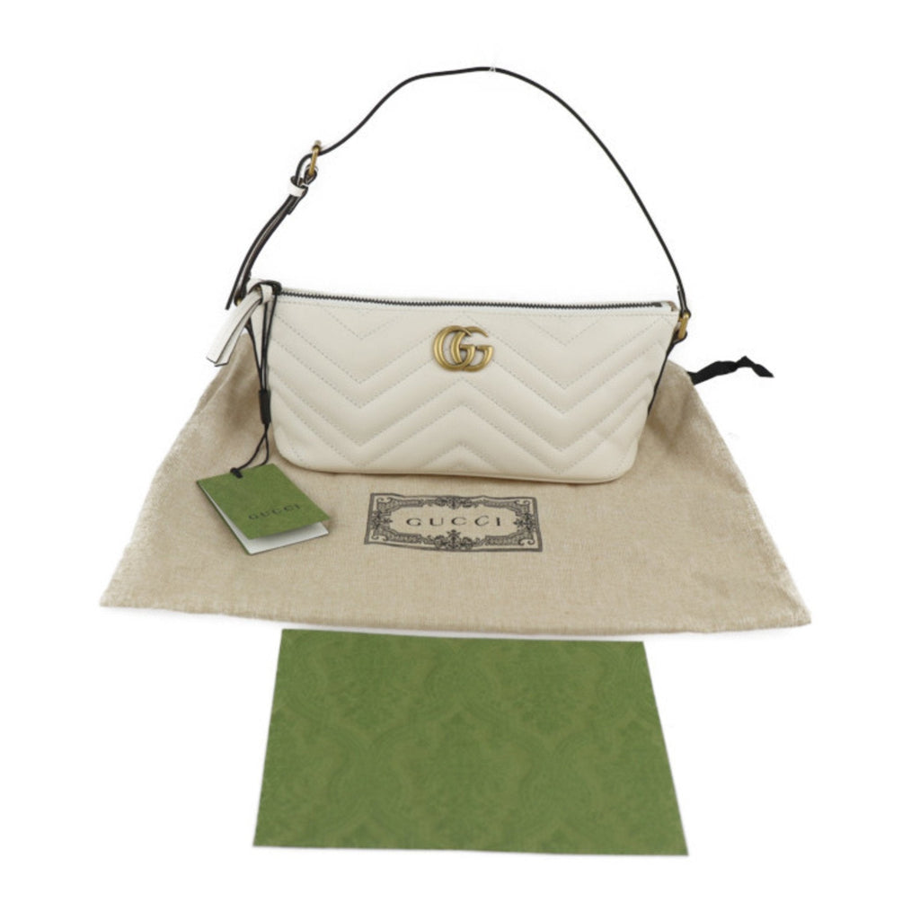 GUCCI GG Marmont Shoulder Bag 739166 White Ivory Gold Hardware Quilted Handbag