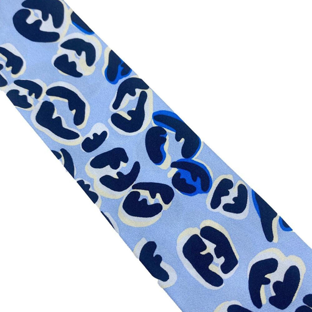 FENDI Twilly Rappy Reversible Silk Scarf Blue Leopard Print Logo Women's