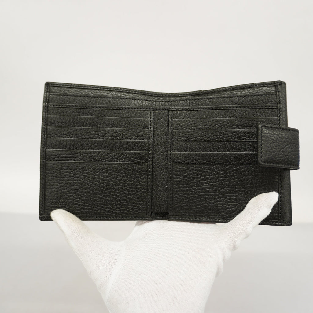 GUCCIAuth  GG Marmont Gold Hardware 456122 Women's Leather Wallet Black