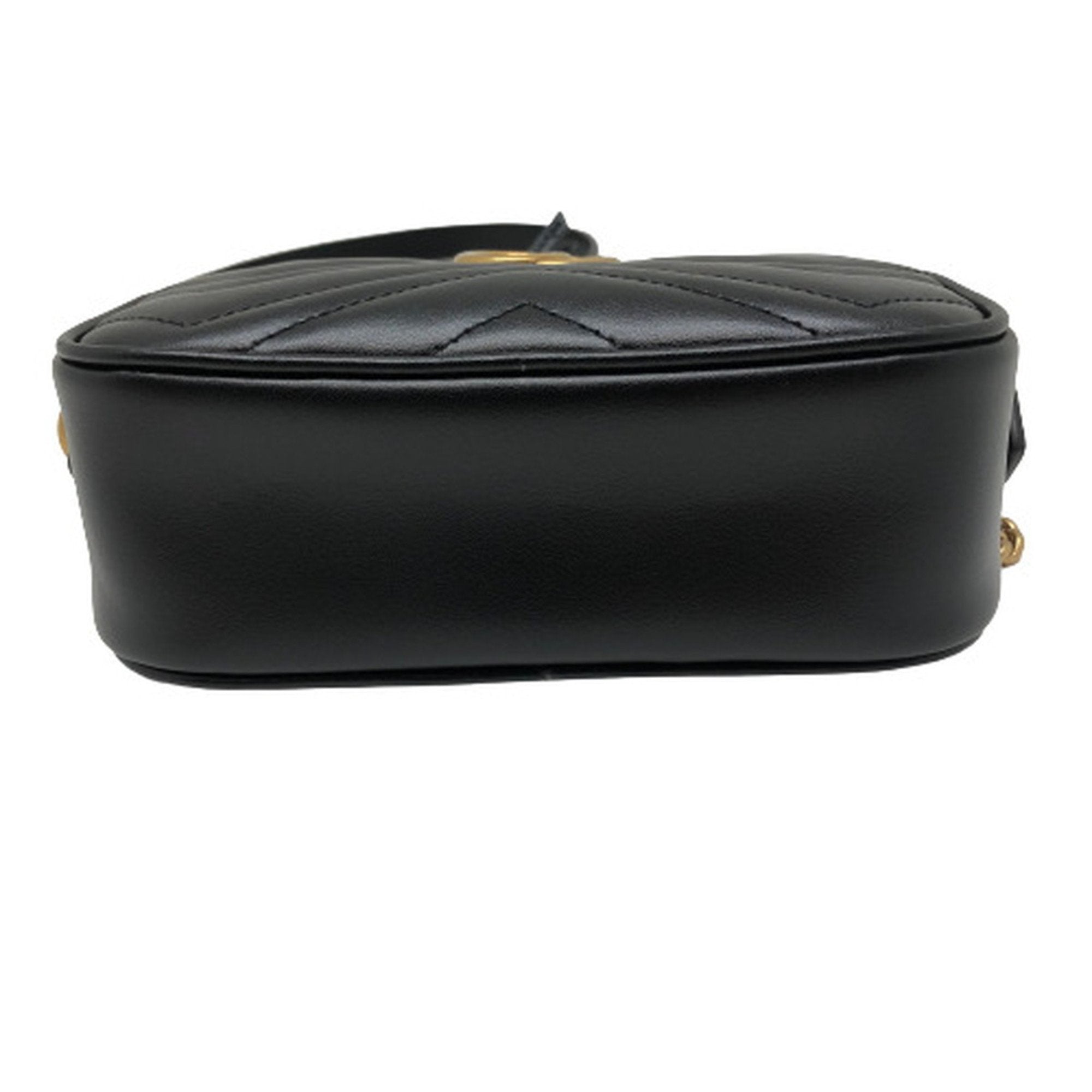 GUCCI GG Marmont Chain Shoulder Bag Crossbody 448065 Leather Black Gold Hardware Women's