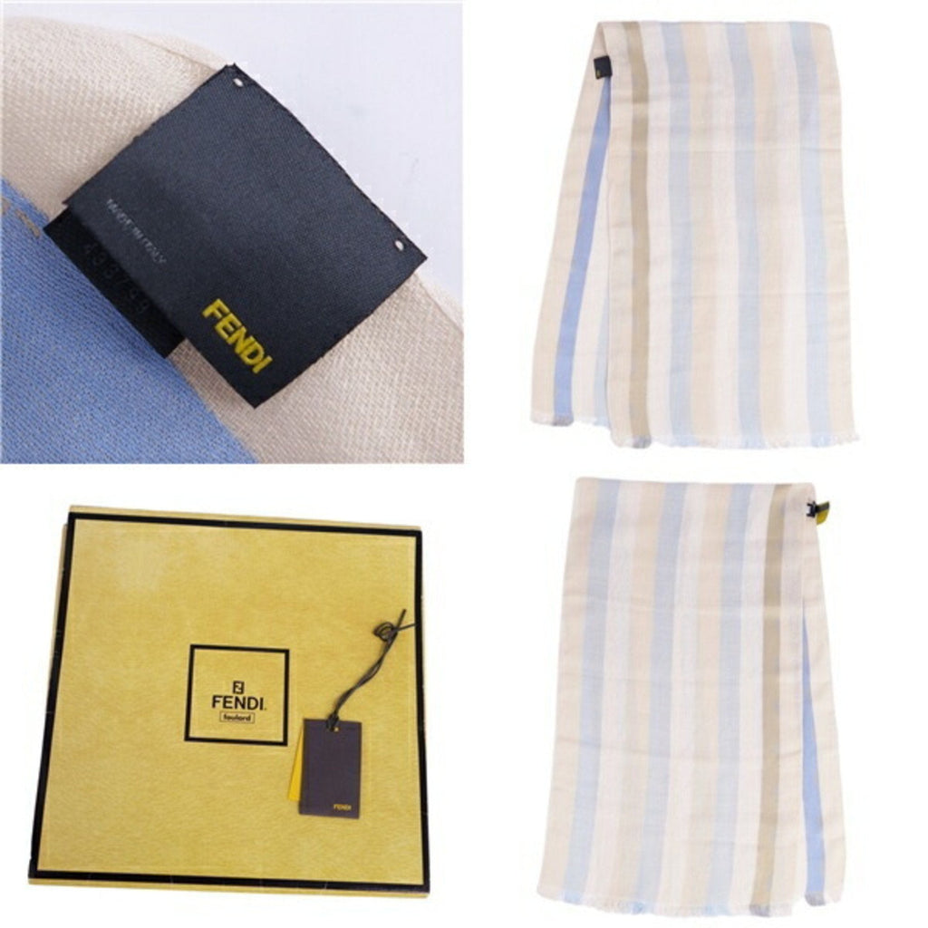 FENDI muffler stole striped pattern linen silk ladies beige blue