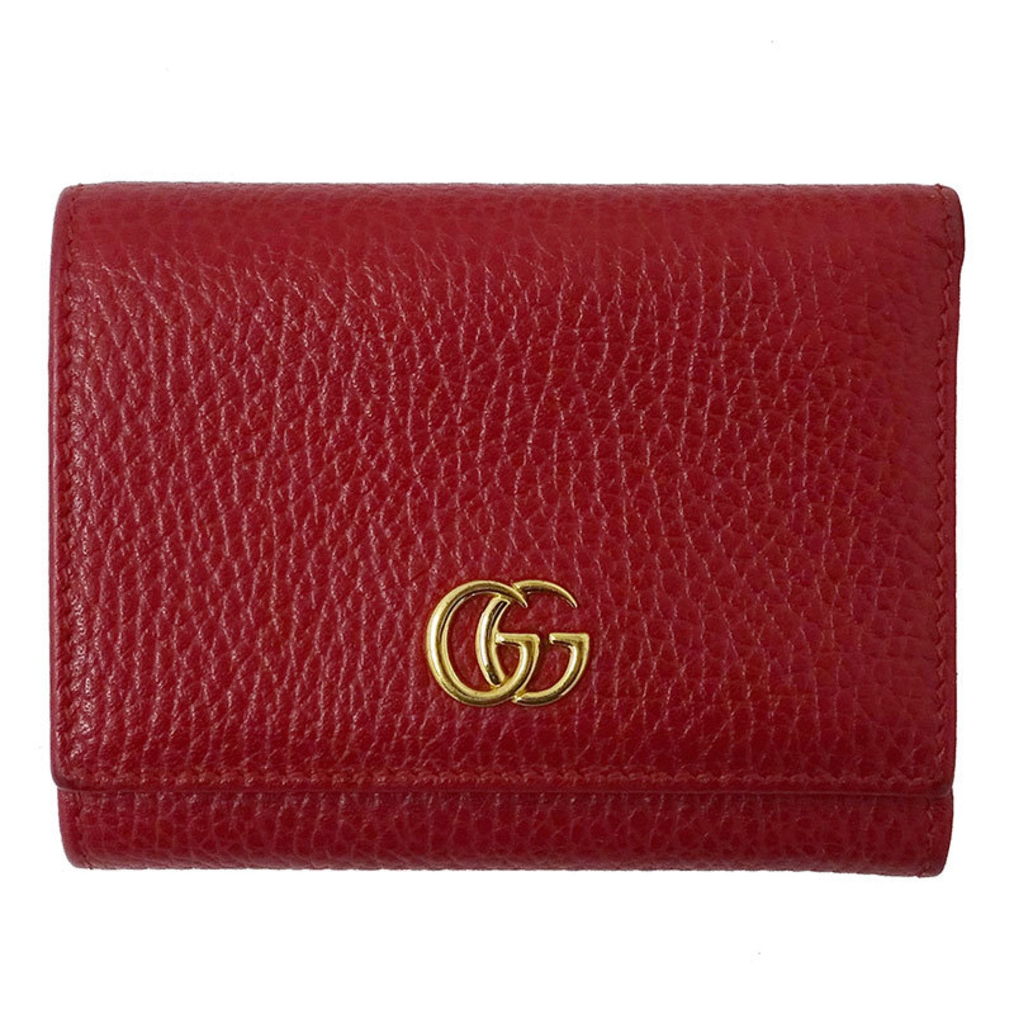 Gucci Wallet Women's Trifold Petit Marmont Leather 474746 Red Compact