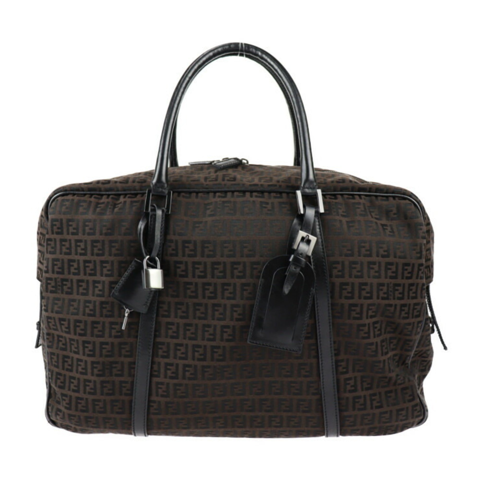 FENDI Boston bag 7VS002 canvas leather dark brown black Zucchino Zucca pattern
