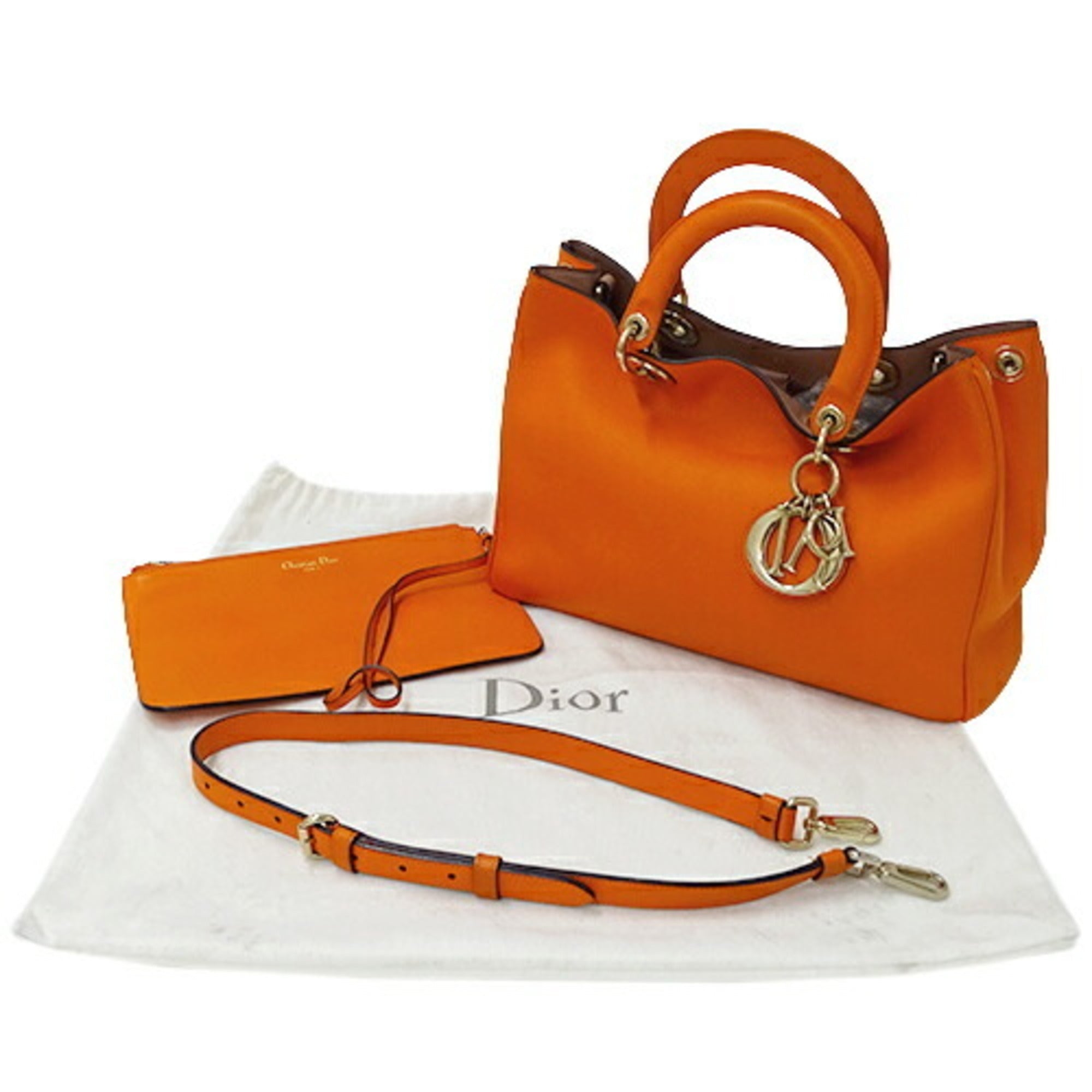 CHRISTIAN DIOR Bag Ladies Handbag Shoulder 2way Leather Diorissimo Orange