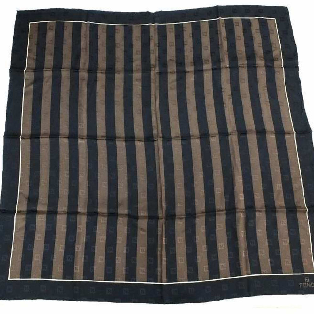 FENDI Scarf Brown Silk Border Stripe Dark Shawl Women's Fashion