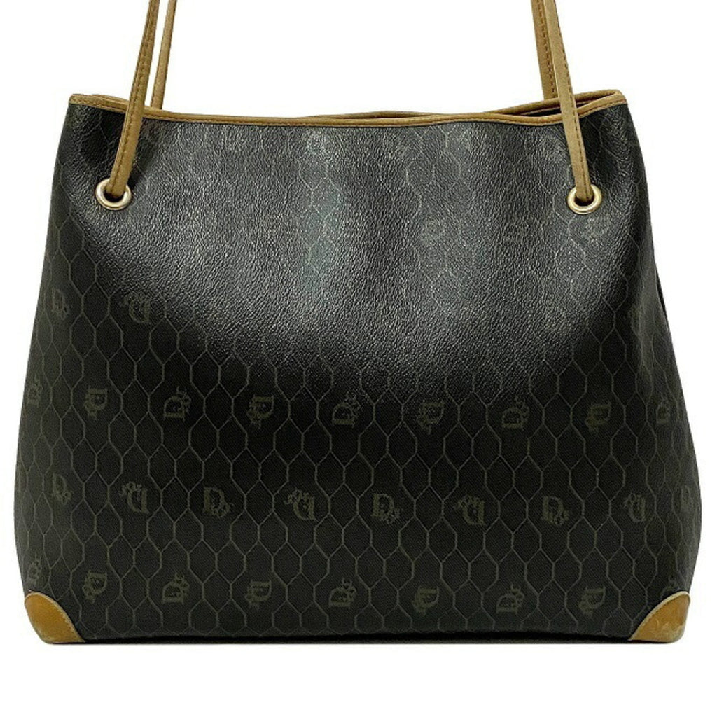 Christian Dior Tote Bag Black Brown Honeycomb Shoulder PVC Leather Ladies