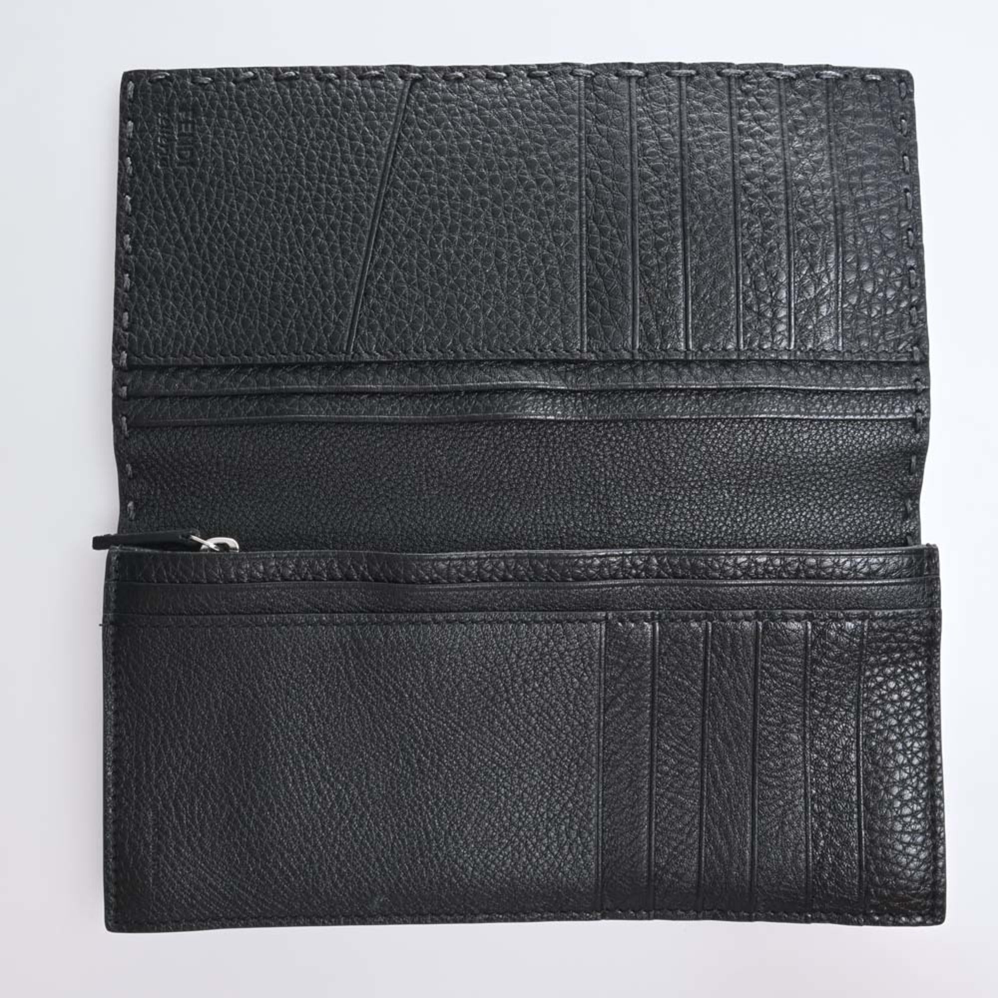 FENDI Selleria Leather Bifold Long Wallet 7M0186 Gray Men's