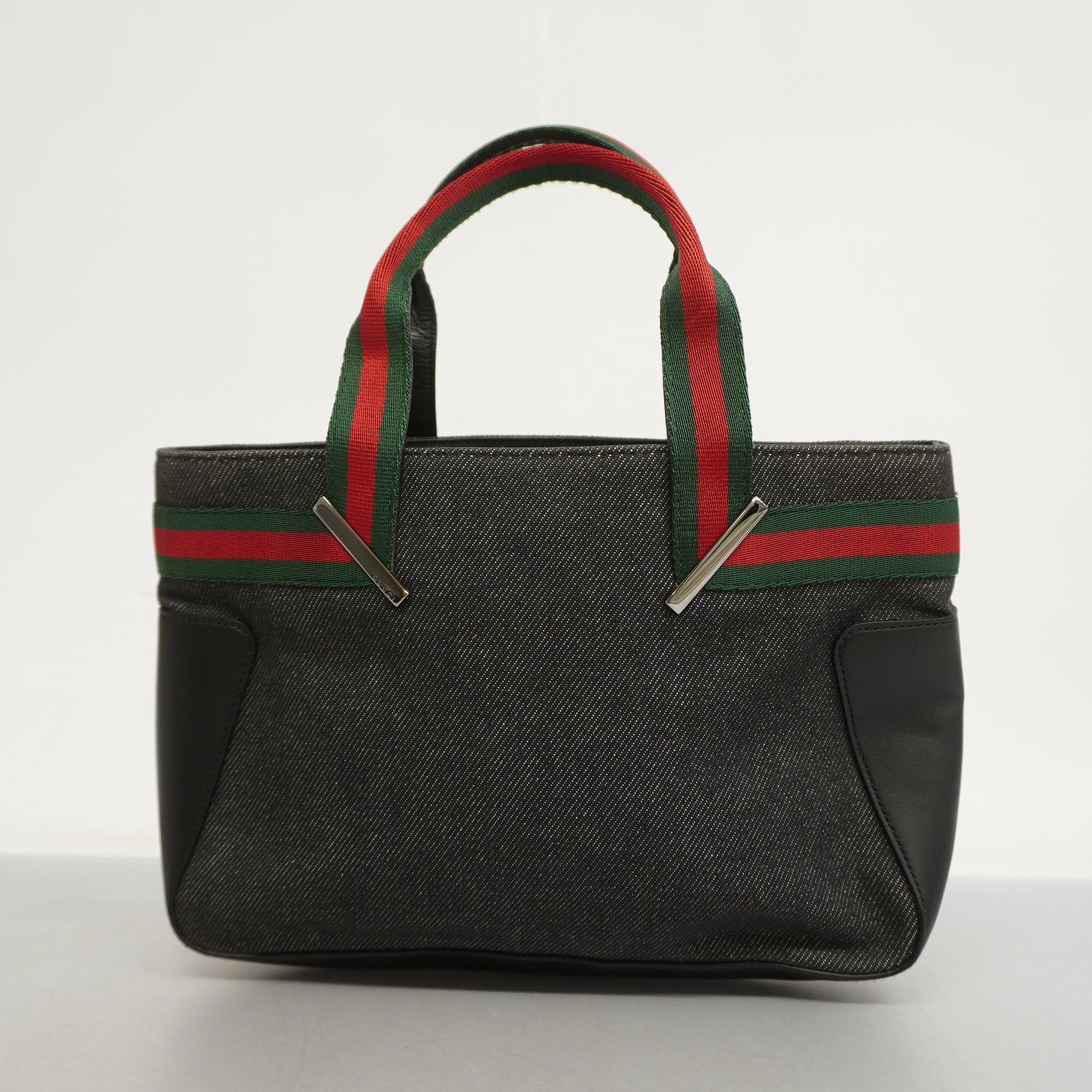 GUCCI  Sherry Line 73984 Women's Denim,Leather Tote Bag Black