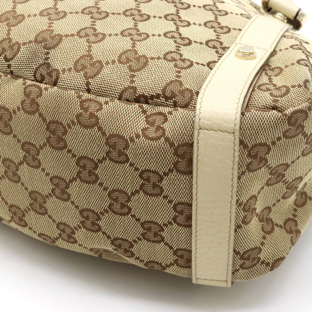 GUCCI GG Canvas Tote Bag Shoulder Leather Khaki Beige Light 130736