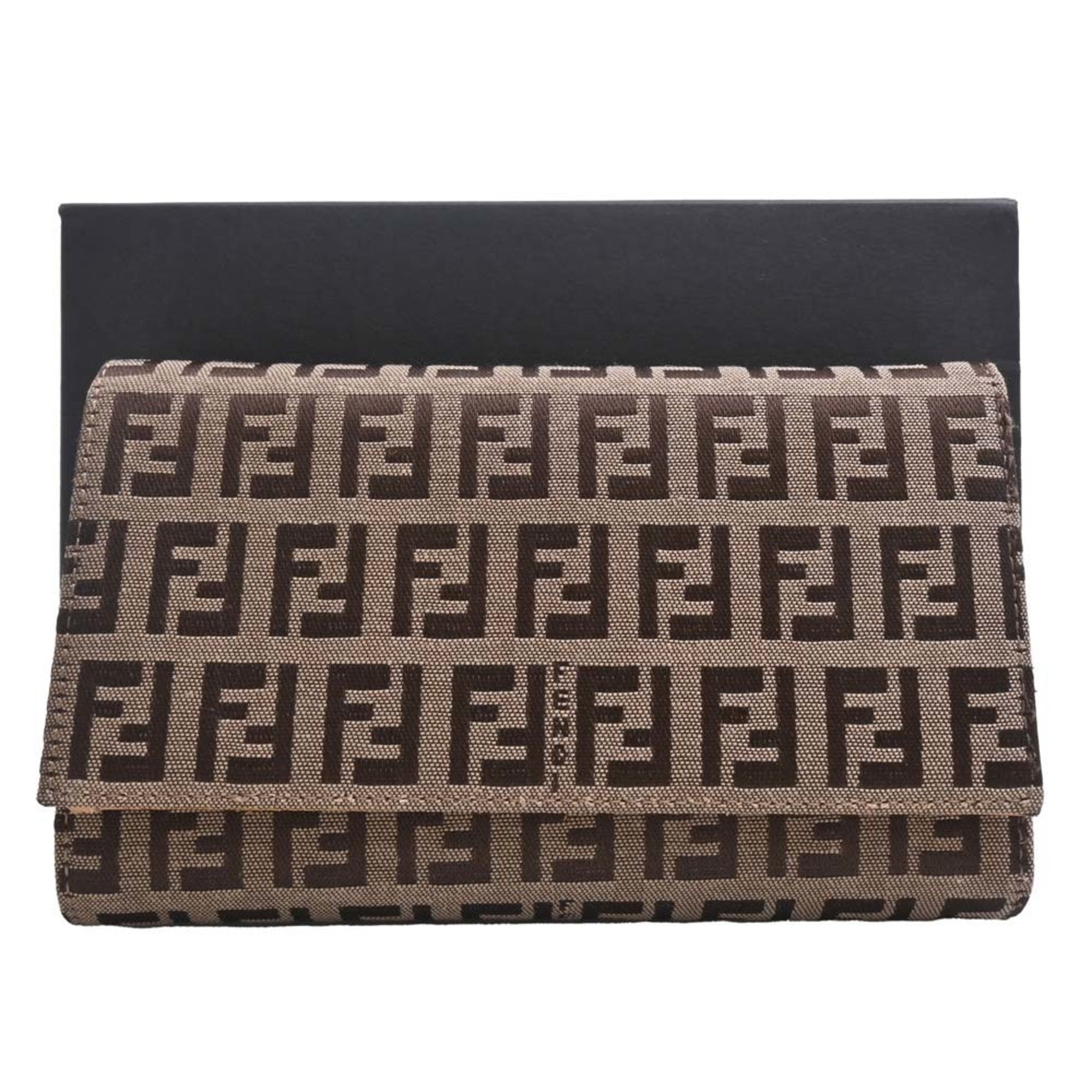 FENDI Canvas Zucchino Trifold Wallet 8M0011 Beige Ladies