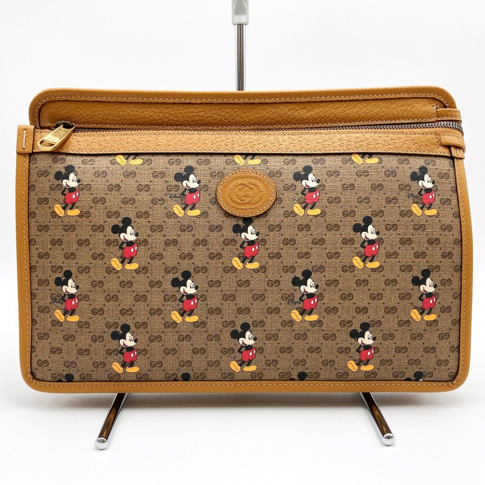 GUCCI Mickey Disney Clutch Bag Second Pouch Micro GG Brown PVC Women's 602552