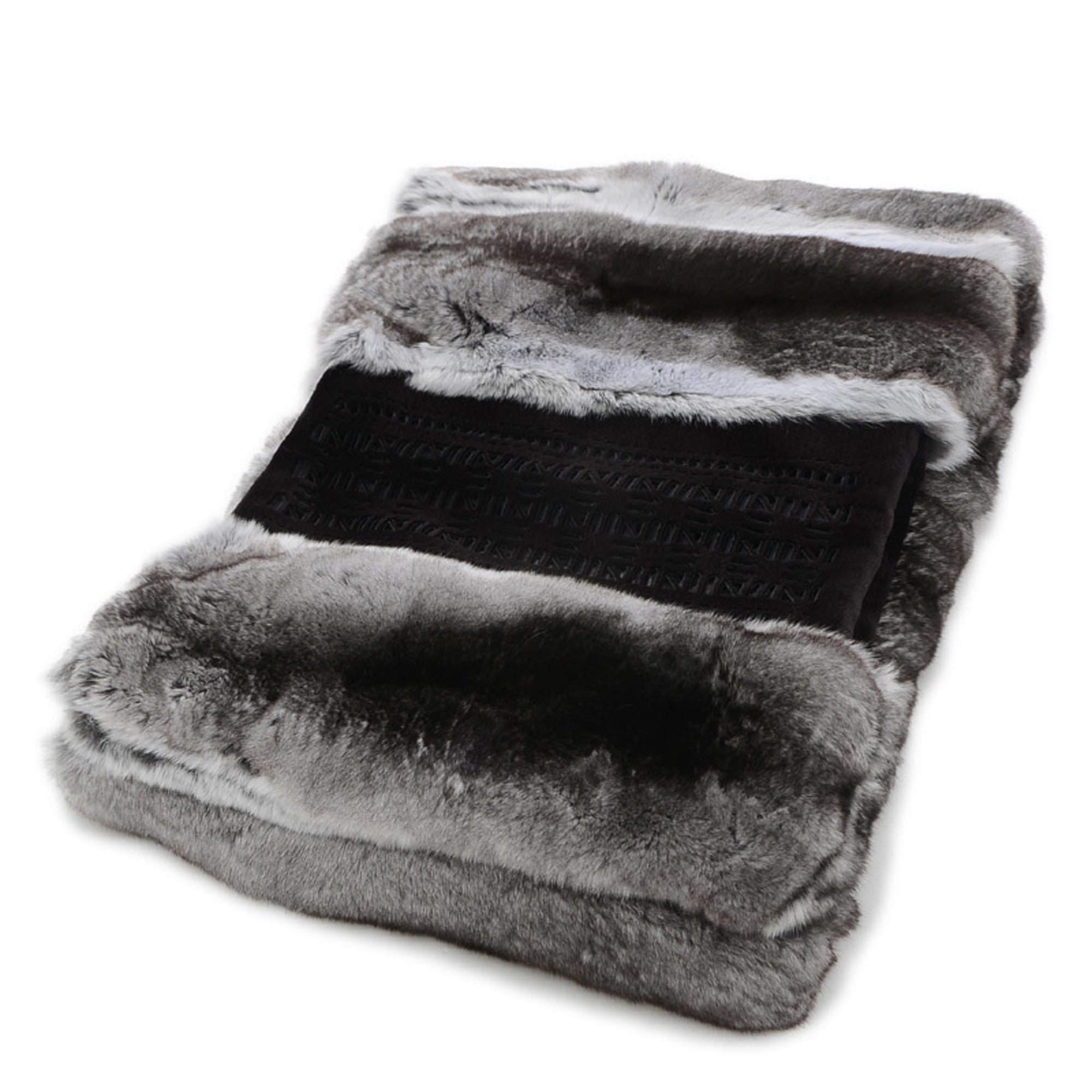 FENDI fur muffler silk shawl grey/white
