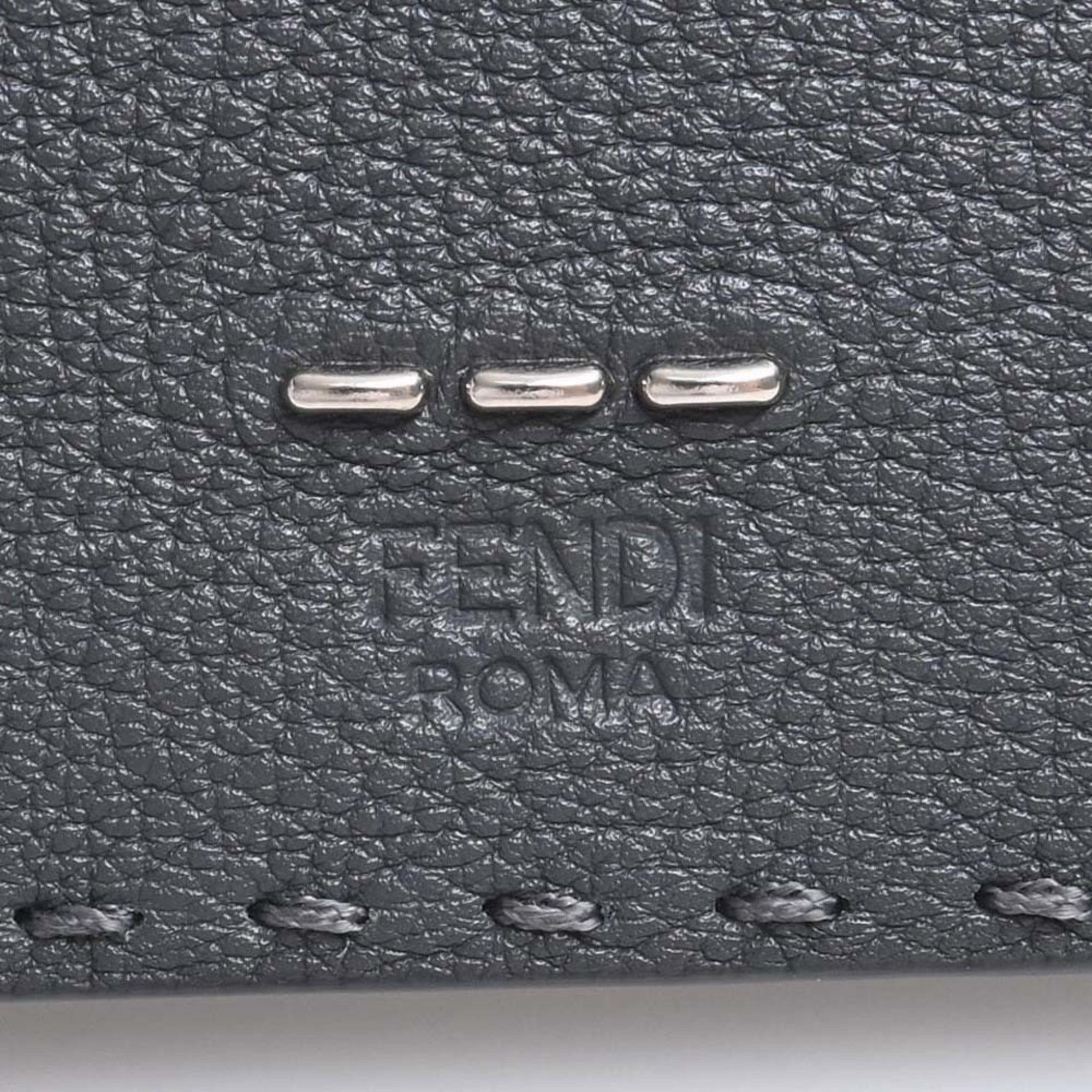 FENDI Selleria Leather Bifold Long Wallet 7M0186 Gray Men's