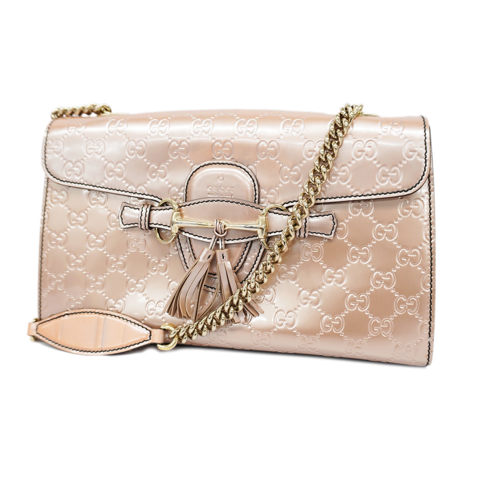 GUCCI  Horsebit Shoulder Bag Emily Enamel 295402 Women's Shoulder Bag Pink