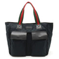 GUCCI GG Canvas Sherry Line Tote Bag Shoulder Leather Black Green Red 161836