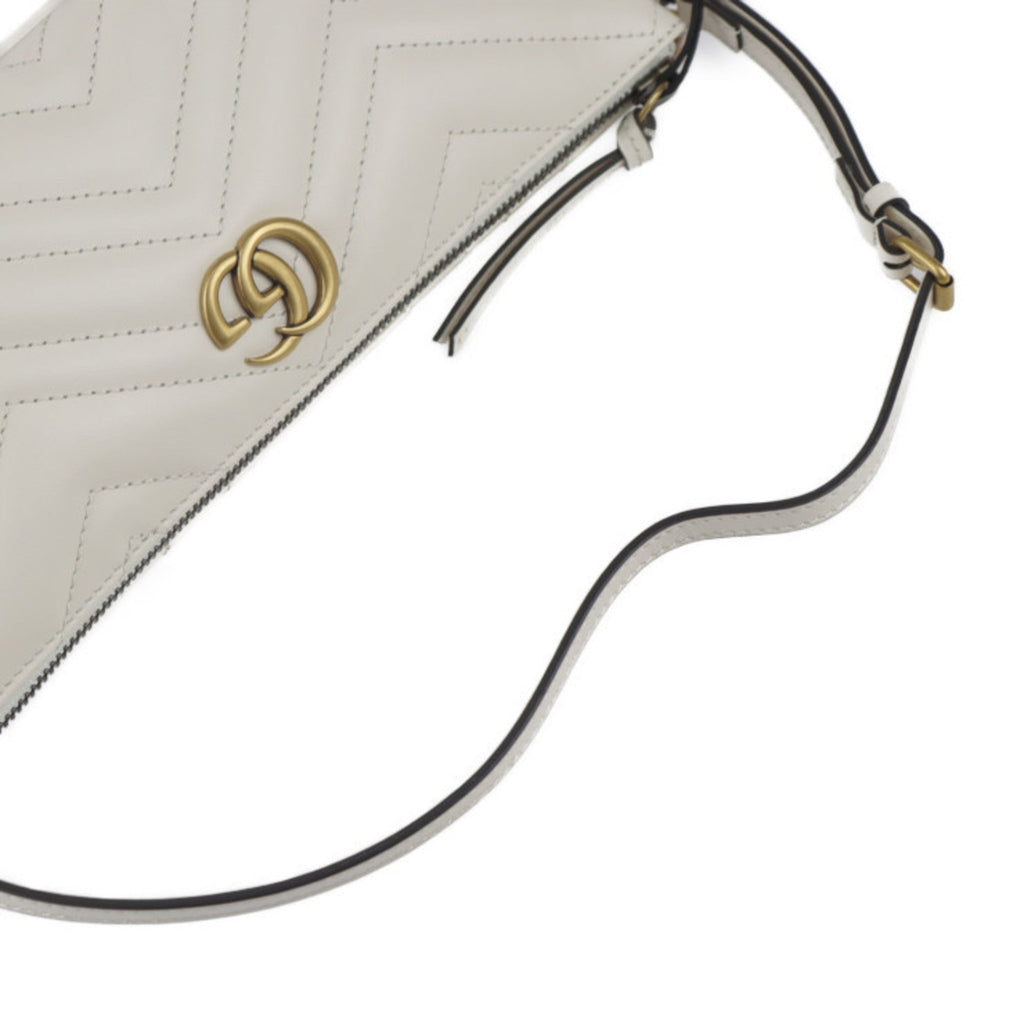 GUCCI GG Marmont Shoulder Bag 739166 White Ivory Gold Hardware Quilted Handbag