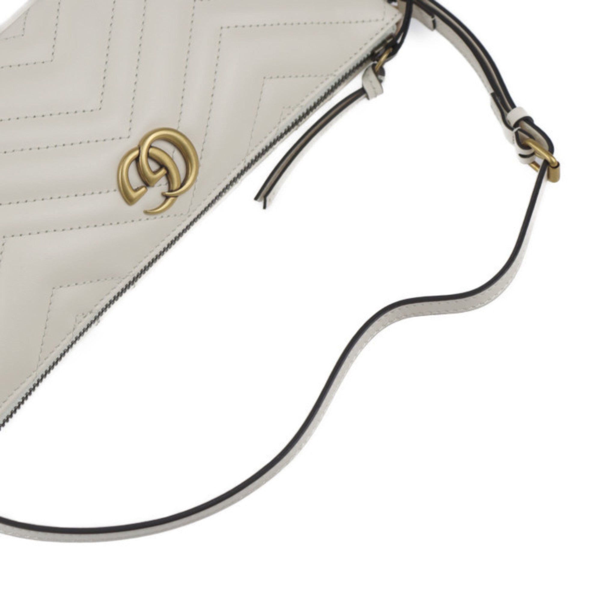 GUCCI GG Marmont Shoulder Bag 739166 White Ivory Gold Hardware Quilted Handbag